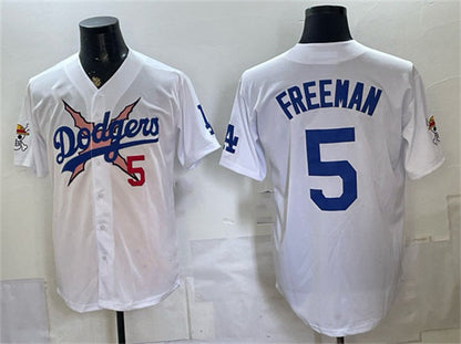 Los Angeles Dodgers x One Piece #5 Freddie Freeman White Vapor Premier Limited Stitched Baseball Jersey - Main View