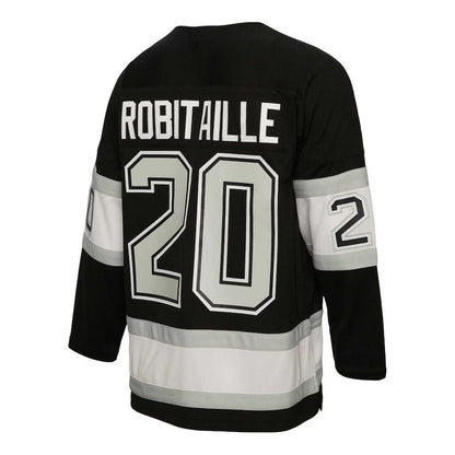 LA.Kings #20 Luc Robitaille Mitchell & Ness Alternate Captain Patch 1992-93 Blue Line Player Jersey - Black Stitched American Hockey Jerseys - Main View