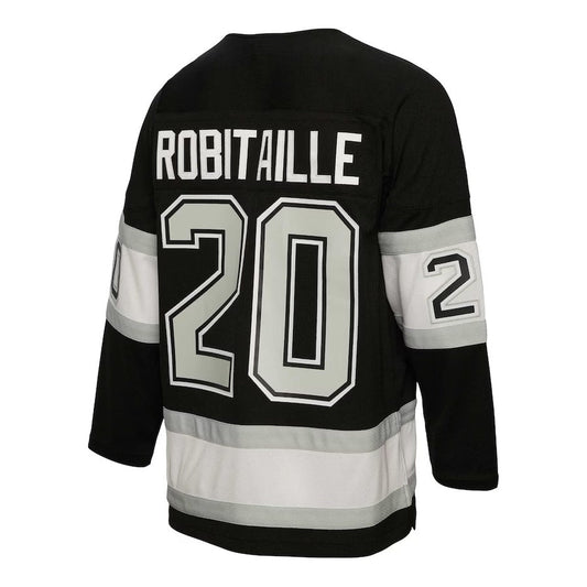 LA.Kings #20 Luc Robitaille Mitchell & Ness Alternate Captain Patch 1992-93 Blue Line Player Jersey - Black Stitched American Hockey Jerseys - Main View