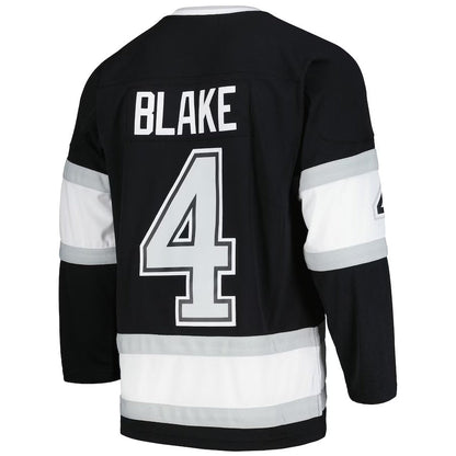 LA.Kings #4 Rob Blake Mitchell & Ness 1992-93 Blue Line Player Jersey - Black Stitched American Hockey Jerseys - Main View
