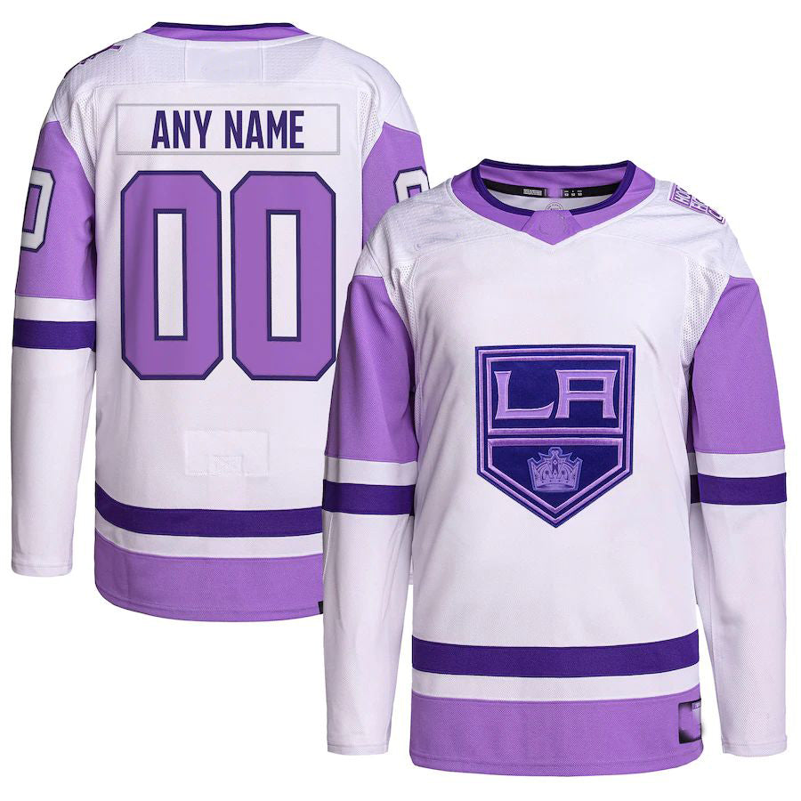 Custom LA.Kings Hockey Fights Cancer Primegreen Authentic Jersey White Purple Stitched American Hockey Jerseys - Main View