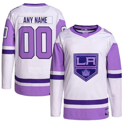 Custom LA.Kings Hockey Fights Cancer Primegreen Authentic Jersey White Purple Stitched American Hockey Jerseys - Main View