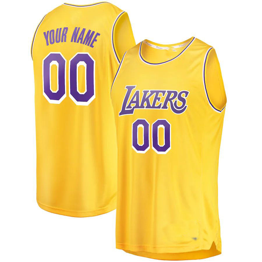 Custom LA.Lakers Fanatics Branded 2018-19 Fast Break Replica Jersey Gold Icon Edition Stitched Basketball Jersey - Main View