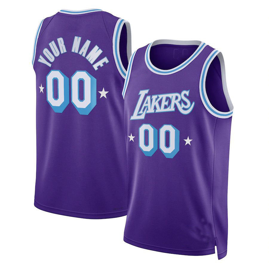 Custom LA.Lakers 2021-22 Swingman Jersey City Edition Purple Stitched Basketball Jersey - Main View
