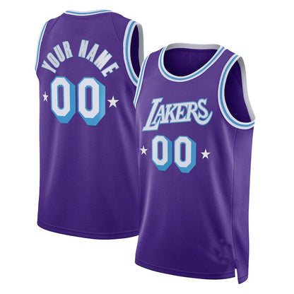 Custom LA.Lakers 2021-22 Swingman Jersey City Edition Purple Stitched Basketball Jersey - Main View