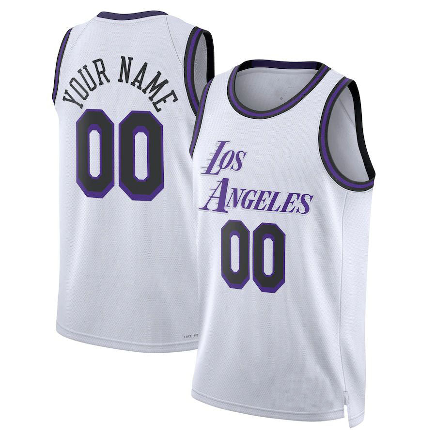 Custom LA.Lakers Unisex 2022-23 Swingman Jersey City Edition White Stitched Basketball Jersey - Main View