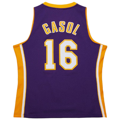 LA.Lakers #16 Pau Gasol Mitchell & Ness 2009-10 Hardwood Classics Swingman Jersey - Purple Stitched American Basketball Jersey - Main View