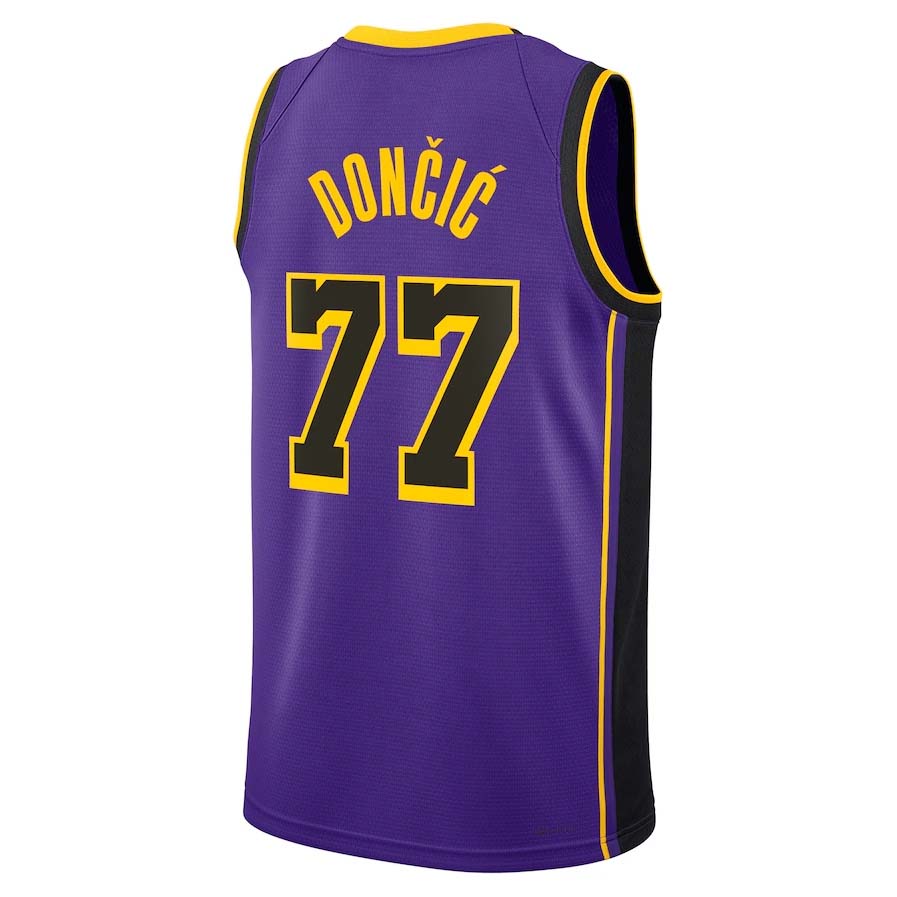 LA.Lakers #77 Luka Dončić Statement Edition Swingman Jersey - Purple Stitched American Basketball Jersey - Main View