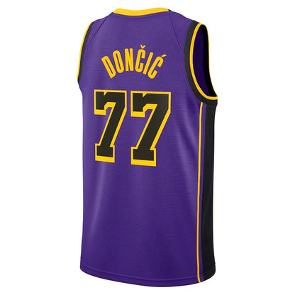 LA.Lakers #77 Luka Dončić Statement Edition Swingman Jersey - Purple Stitched American Basketball Jersey - Main View
