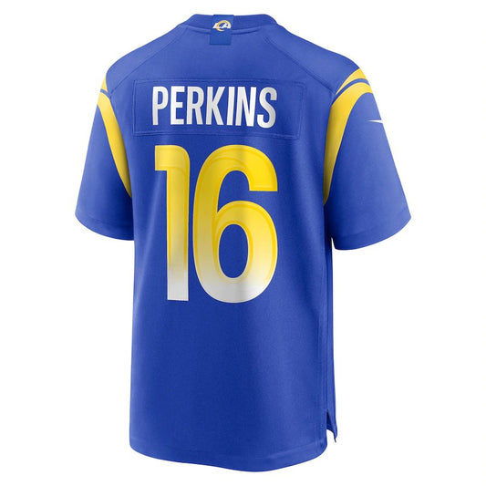 LA.Rams #16 Bryce Perkins Royal Game Player Jersey Stitched American Football Jerseys - Main View
