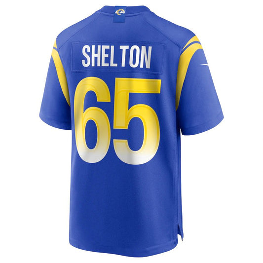 LA.Rams #65 Coleman Shelton Royal Game Jersey Stitched American Football Jerseys - Main View