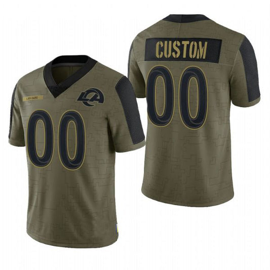 Custom LA.Rams Olive 2021 Salute To Service Limited Football Jersey - Main View