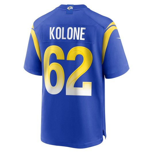 LA.Rams #62 Jeremiah Kolone Royal Team Game Player Jersey Stitched American Football Jerseys - Main View