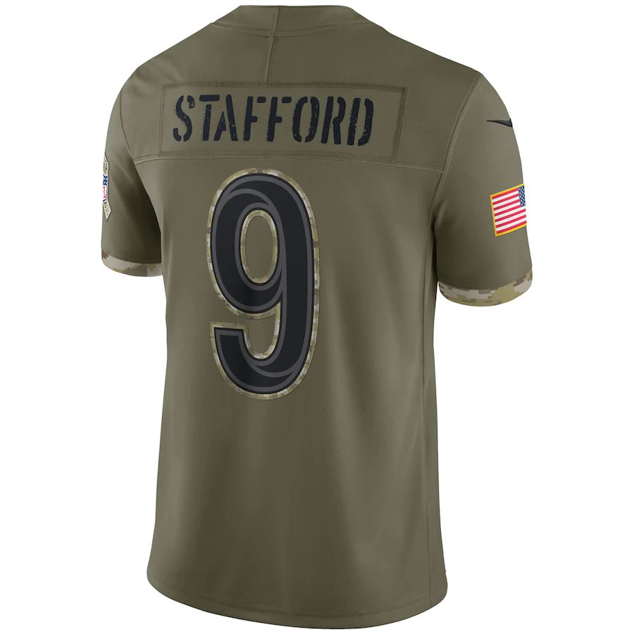LA.Rams #9 Matthew Stafford Olive 2022 Salute To Service Limited Jersey Stitched American Football Jerseys - Main View