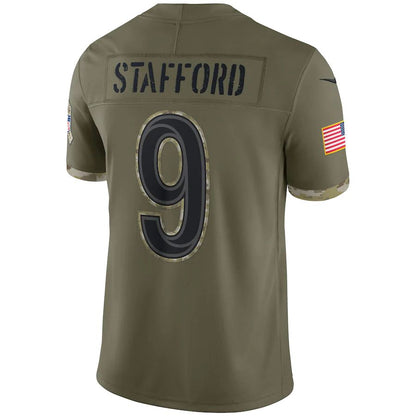 LA.Rams #9 Matthew Stafford Olive 2022 Salute To Service Limited Jersey Stitched American Football Jerseys - Main View