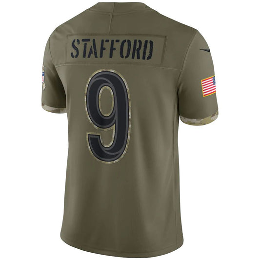 LA.Rams #9 Matthew Stafford Olive 2022 Salute To Service Limited Jersey Stitched American Football Jerseys - Main View