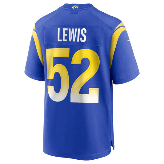 LA.Rams #52 Terrell Lewis Royal Game Jersey Stitched American Football Jerseys - Main View