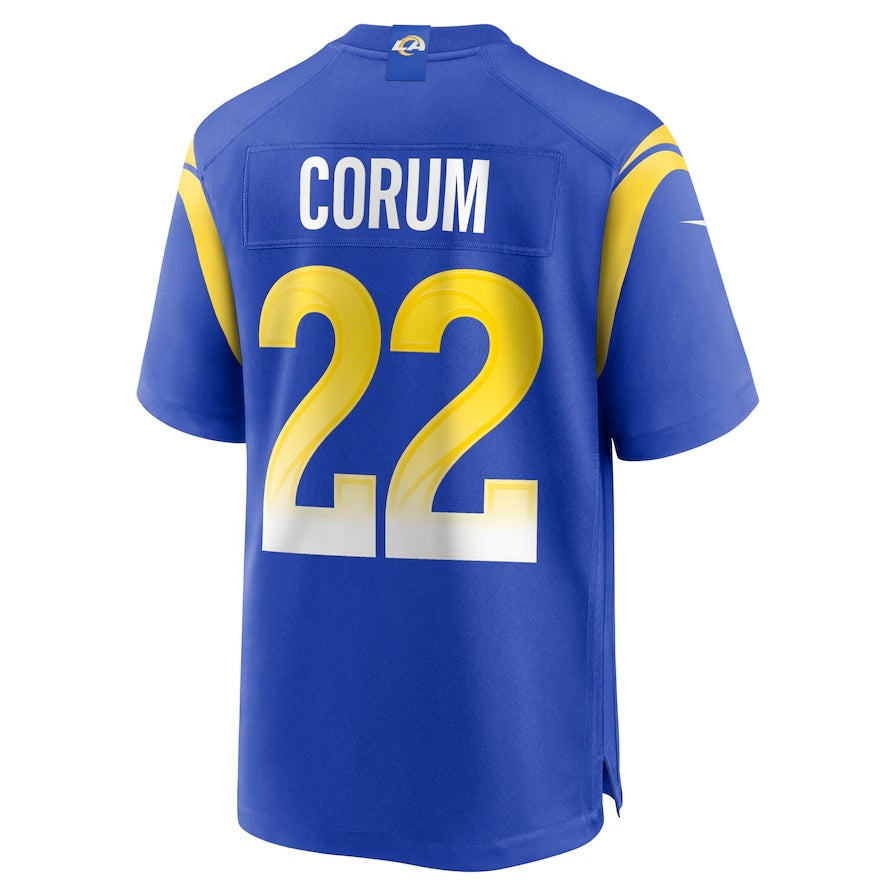 LA.Rams #22 Blake Corum 2024 Draft Game Player Jersey - Royal American Football Jersey - Main View