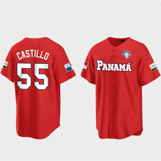 #55 Luis Castillo Panama Baseball 2023 World Baseball Classic Jersey ¨C Red Stitches Baseball Jerseys - Main View