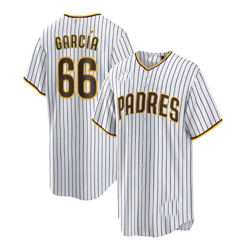 San Diego Padres #66 Luis Garc¨ªa Home Replica Player Jersey - White Baseball Jerseys - Main View
