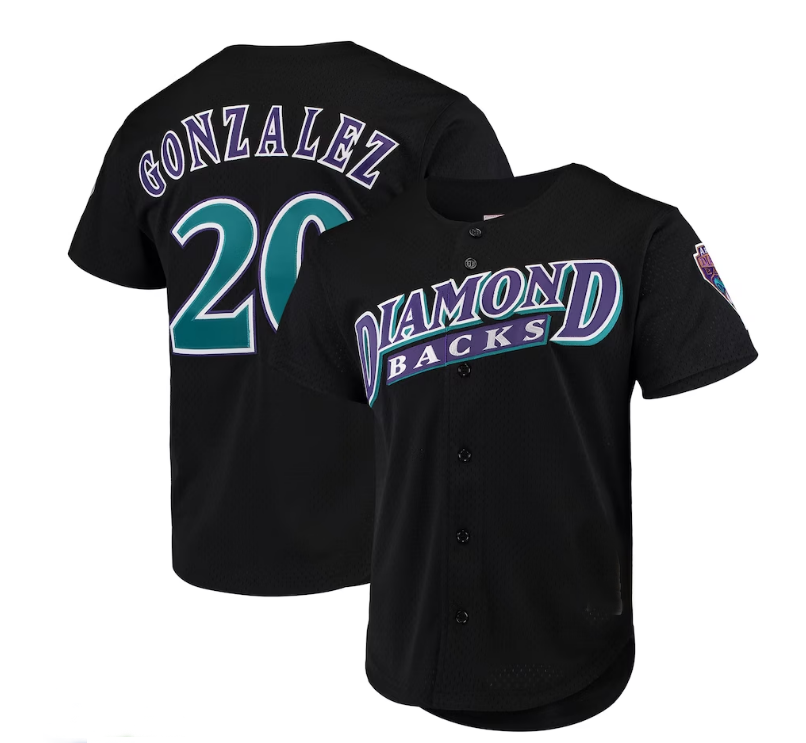 #20 Luis Gonzalez Arizona Diamondbacks Mitchell & Ness Cooperstown Collection Mesh Batting Practice Button-Up Jersey - Black Stitches Baseball Jerseys - Main View