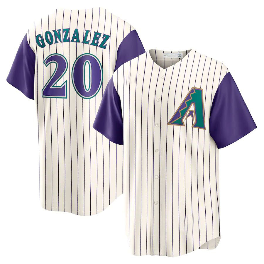 Arizona Diamondbacks #20 Luis Gonzalez Alternate Cooperstown Collection Player Jersey - Cream Purple Stitches Baseball Jerseys - Main View
