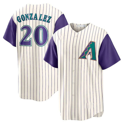 Arizona Diamondbacks #20 Luis Gonzalez Alternate Cooperstown Collection Player Jersey - Cream Purple Stitches Baseball Jerseys - Main View