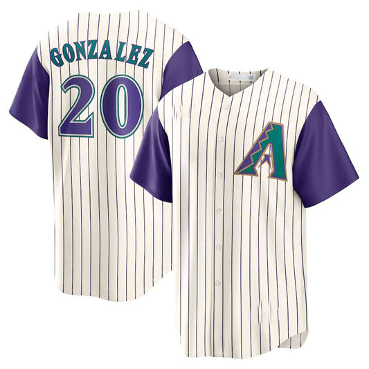 Arizona Diamondbacks #20 Luis Gonzalez Alternate Cooperstown Collection Player Jersey - Cream Purple Stitches Baseball Jerseys - Main View