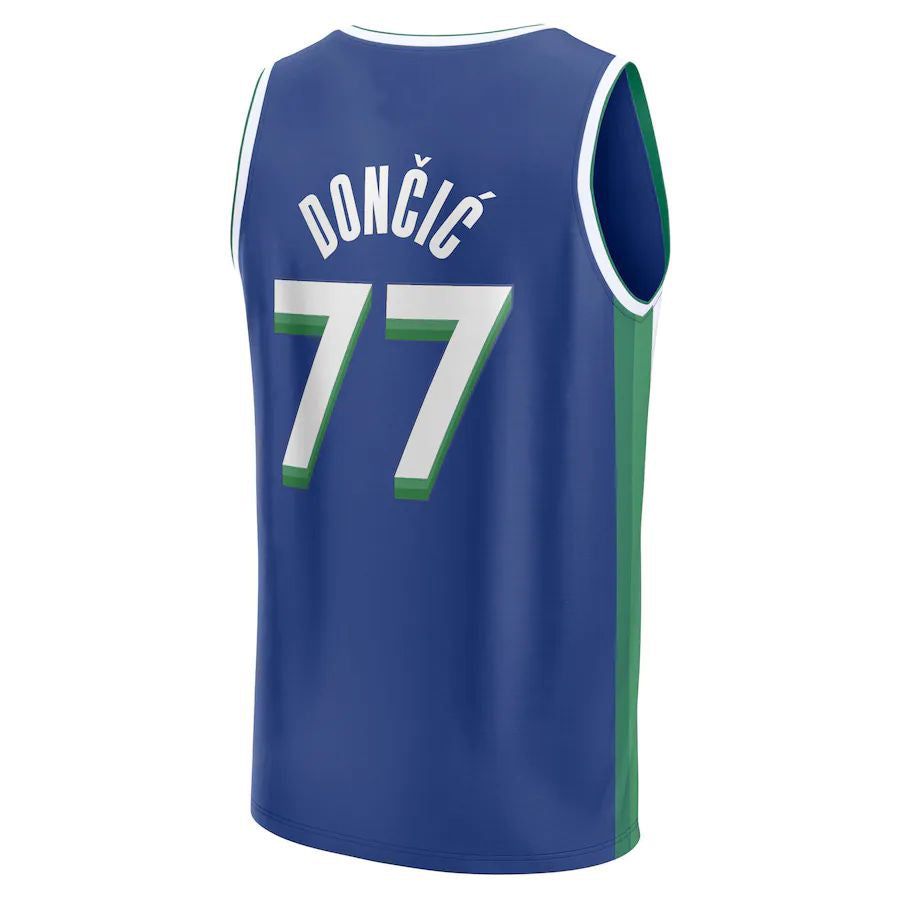 D.Mavericks #77 Luka Doncic Fanatics Branded 2022-23 Fastbreak Jersey City Edition Blue Stitched American Basketball Jersey - Main View