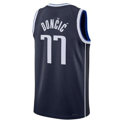 D.Mavericks #77 Luka Doncic Jordan Brand 2022-23 Statement Edition Navy Stitched American Basketball Jersey - Main View