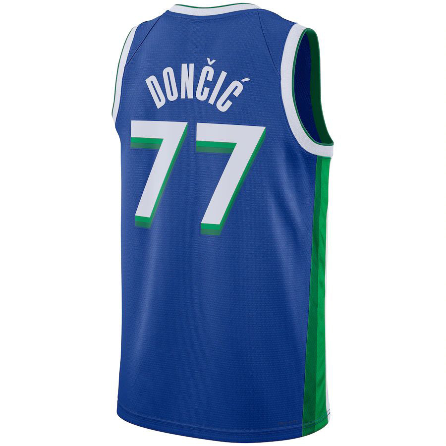 D.Mavericks #77 Luka Doncic  Unisex 2022-23 Swingman Jersey City Edition Blue Stitched American Basketball Jersey - Main View