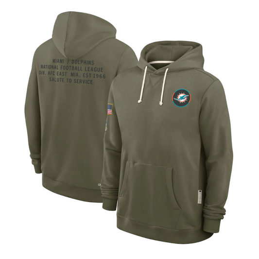 M.Dolphins Olive 2025 Salute to Service Sideline Standard Issue Dri-FIT Hoodie Stitched American Football Jerseys - Main View