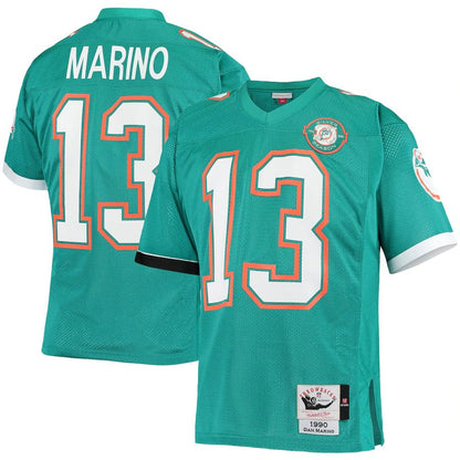M.Dolphins #13 Dan Marino Mitchell & Ness Aqua 1990 Authentic Throwback Retired Player Jersey Stitched American Football Jerseys - Main View