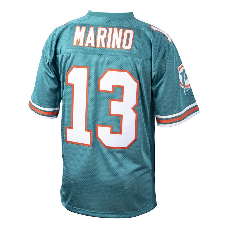 M.Dolphins #13 Dan Marino Mitchell & Ness Aqua 1994 Authentic Throwback Retired Player Jersey Stitched American Football Jerseys - Main View
