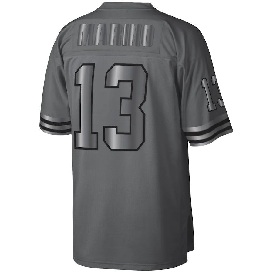 M.Dolphins #13 Dan Marino Mitchell & Ness Charcoal 1984 Retired Player Metal Legacy Jersey Stitched American Football Jerseys - Main View