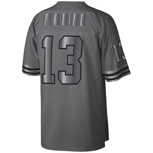 M.Dolphins #13 Dan Marino Mitchell & Ness Charcoal 1984 Retired Player Metal Legacy Jersey Stitched American Football Jerseys - Main View