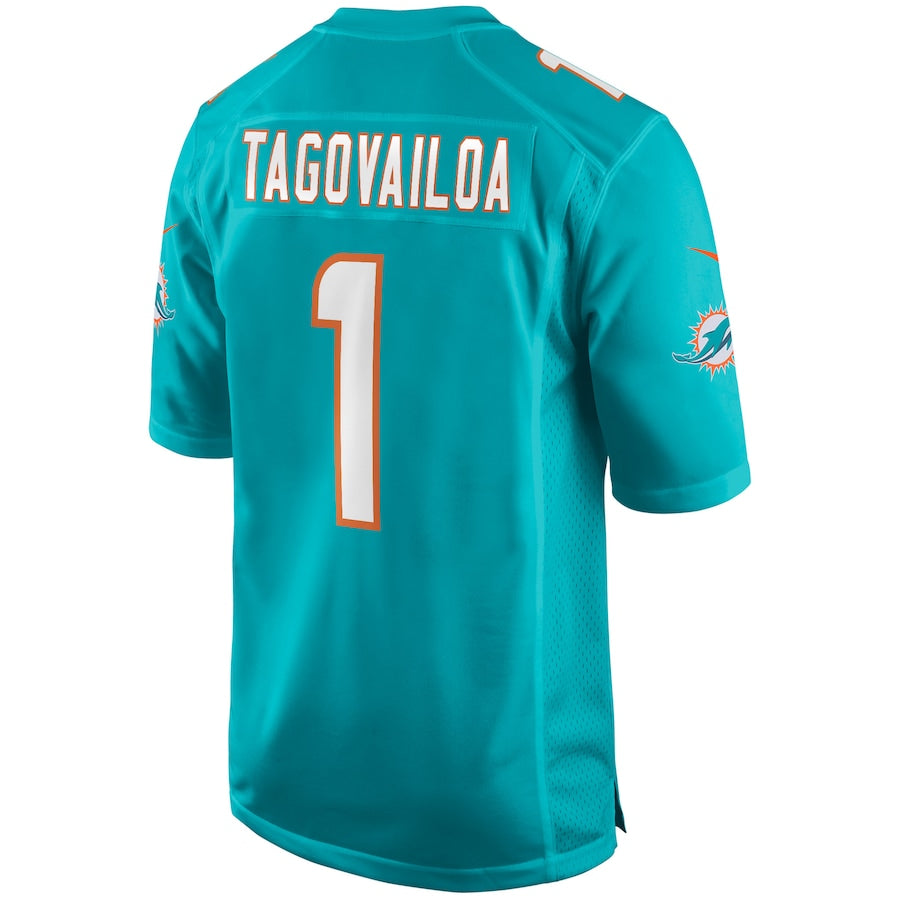 M.Dolphins #1 Tua Tagovailoa Aqua Game Jersey Stitched American Football Jerseys - Main View