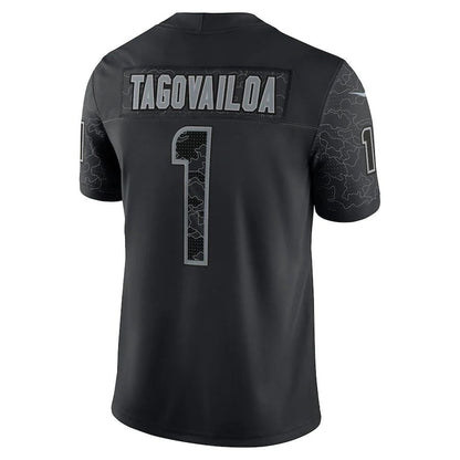 M.Dolphins #1 Tua Tagovailoa Black RFLCTV Limited Jersey Stitched American Football Jerseys - Main View