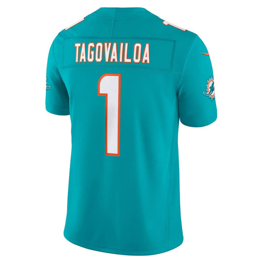 M.Dolphins #1 Tua Tagovailoa Aqua Team Vapor F.U.S.E. Stitched Limited Football Jersey - Main View