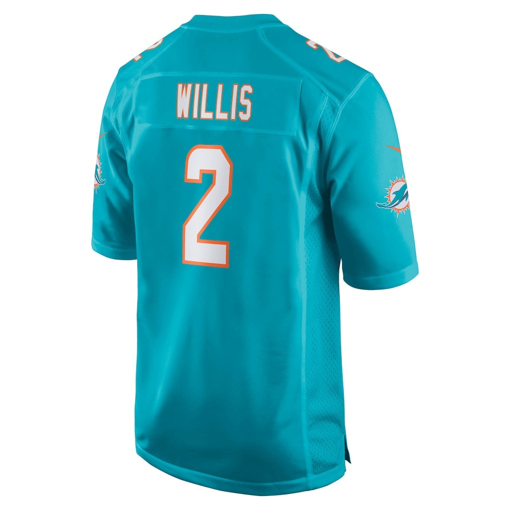 M.Dolphins #2 Malik Willis Aqua Game Stitched American Football Jerseys - Main View