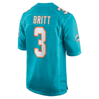 M.Dolphins #3 K.J. Britt Aqua Team Game Stitched American Football Jerseys - Main View