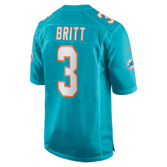 M.Dolphins #3 K.J. Britt Aqua Team Game Stitched American Football Jerseys - Main View