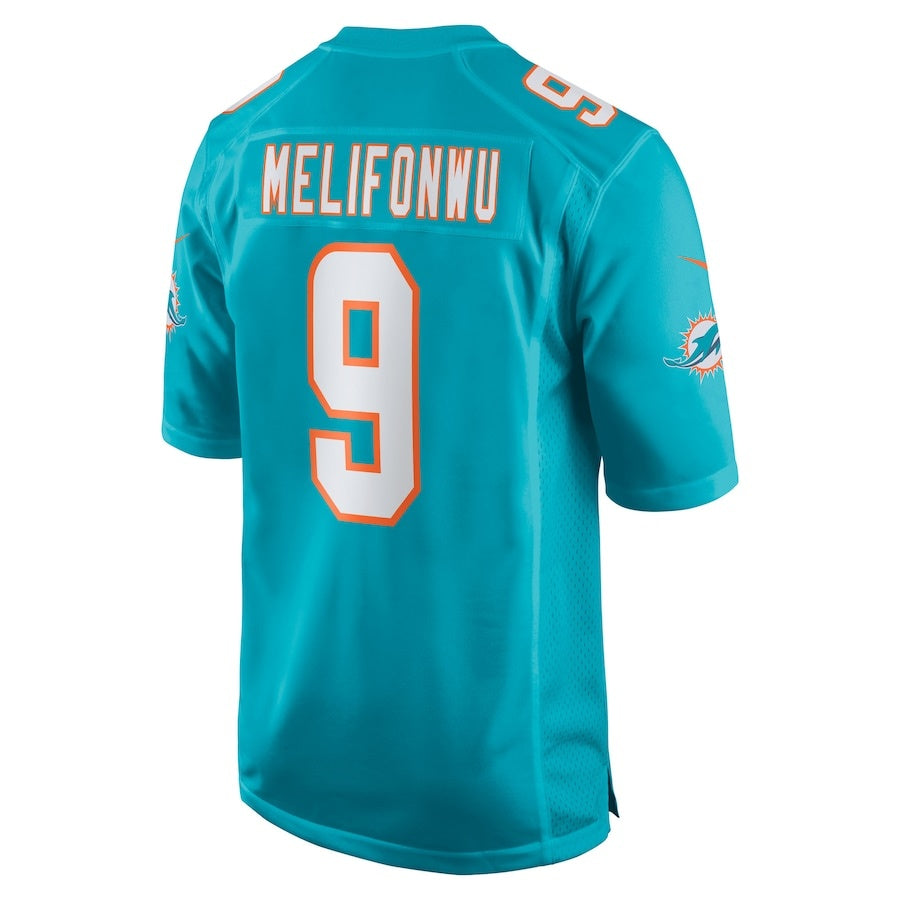 M.Dolphins #9 Ifeatu Melifonwu Aqua Team Game Stitched American Football Jerseys - Main View