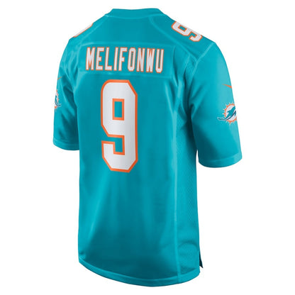 M.Dolphins #9 Ifeatu Melifonwu Aqua Team Game Stitched American Football Jerseys - Main View