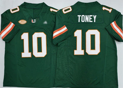 M.Hurricanes #10 Malachi Toney Green F.U.S.E. 2026 Stitched Football American College Jerseys - Main View