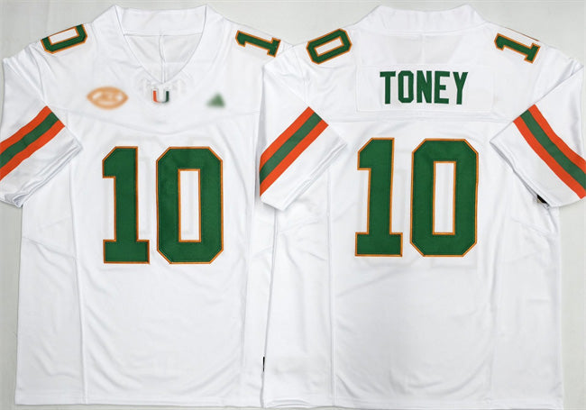 M.Hurricanes #10 Malachi Toney White F.U.S.E. 2026 Stitched Football American College Jerseys - Main View