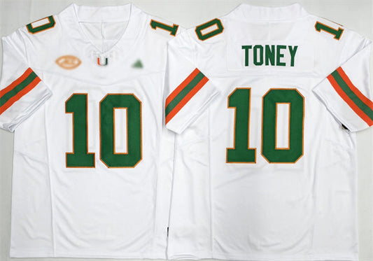 M.Hurricanes #10 Malachi Toney White F.U.S.E. 2026 Stitched Football American College Jerseys - Main View