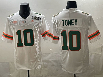 M.Hurricanes #10 Malachi Toney White F.U.S.E. 2026 & Florida Patch Stitched Football American College Jerseys - Main View