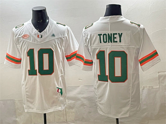 M.Hurricanes #10 Malachi Toney White F.U.S.E. Florida Patch Stitched Football College Jerseys - Main View