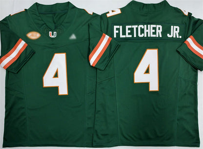 M.Hurricanes #4 Mark Fletcher Jr. Green F.U.S.E. 2026 Stitched Football American College Jerseys - Main View